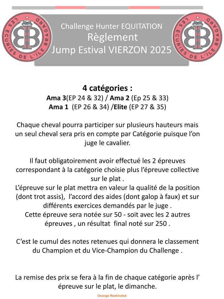 Reglement challenge hunter equitation jump estival vierzon 2025