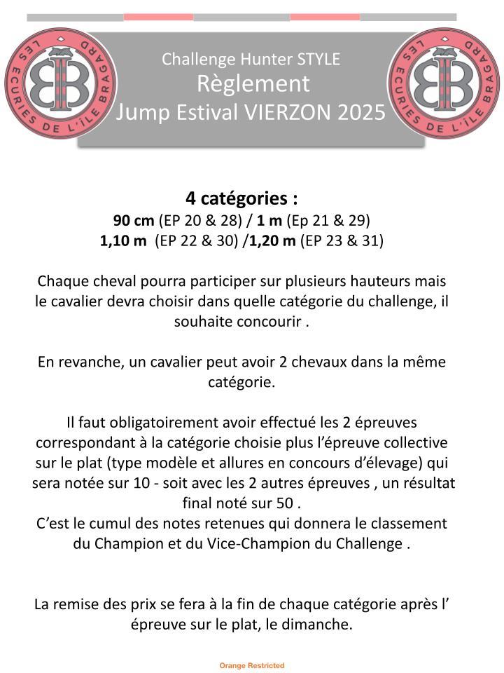 Reglement challenge hunter jump estival vierzon 2025